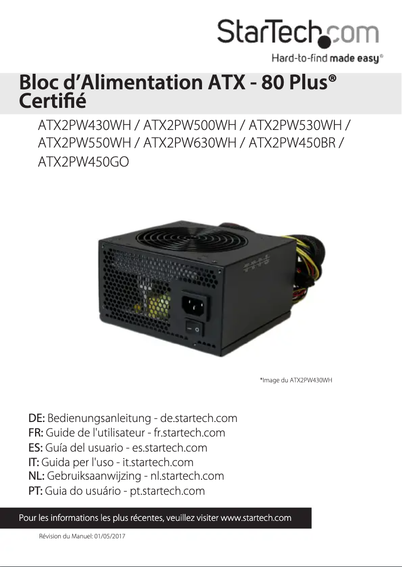 Page 1 de la notice Manuel utilisateur StarTech.com ATX2PW430WH