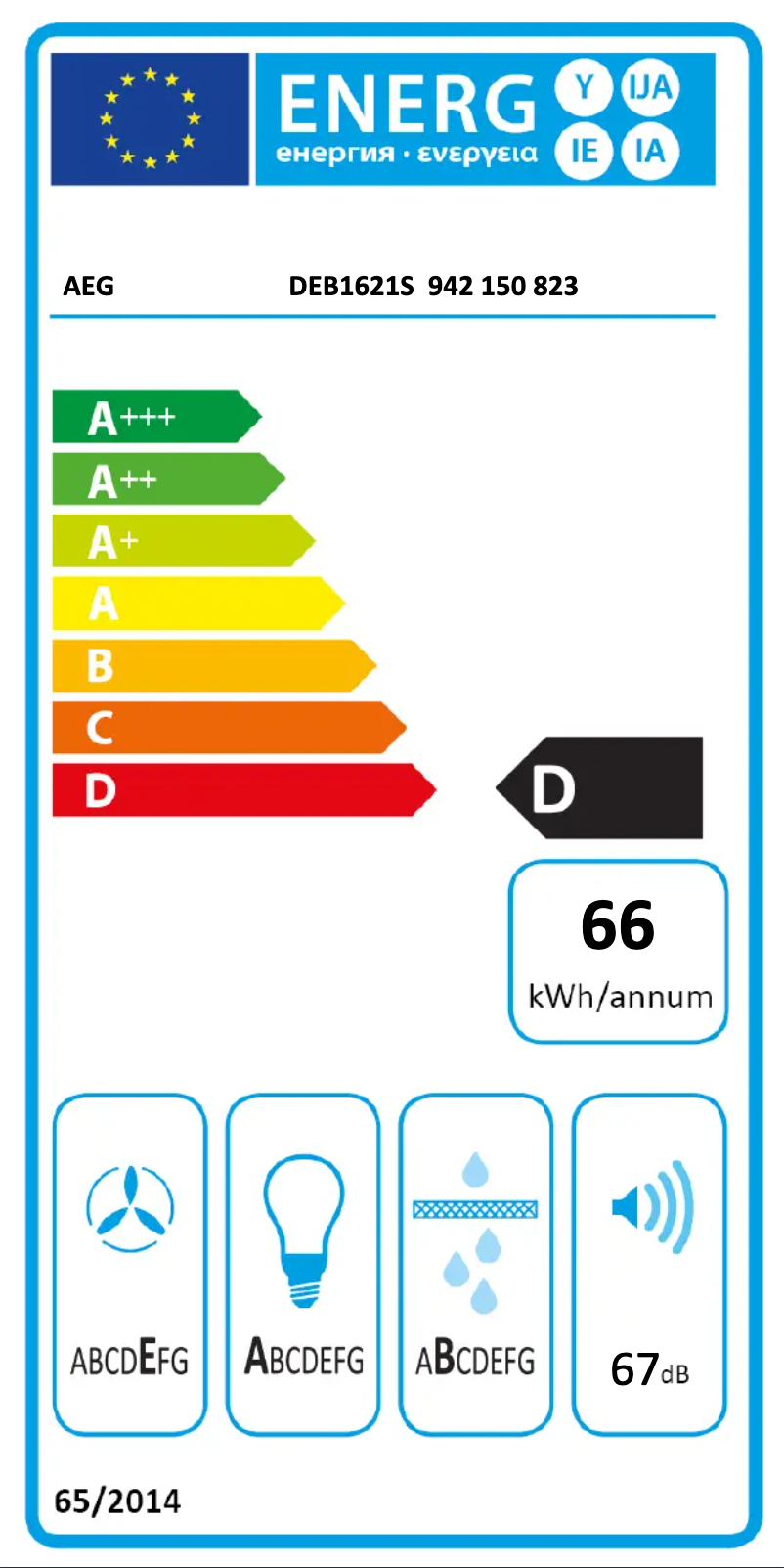 Page n°1 - Label énergétique AEG DEB1621S