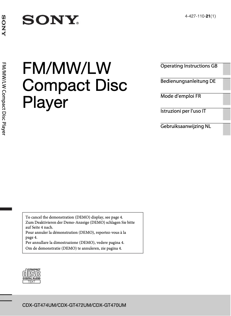 Page 1 de la notice Manuel utilisateur Sony CDX-GT470UM