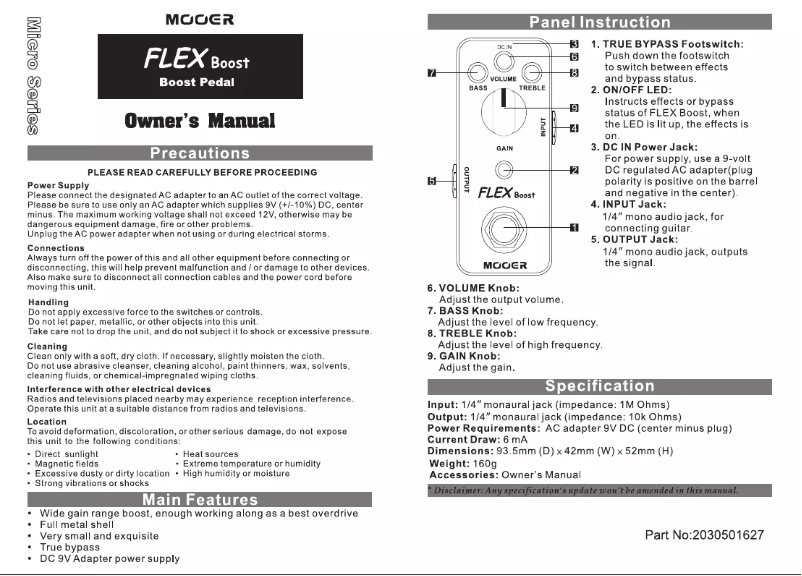 Page 1 de la notice Manuel utilisateur Mooer Flex Boost