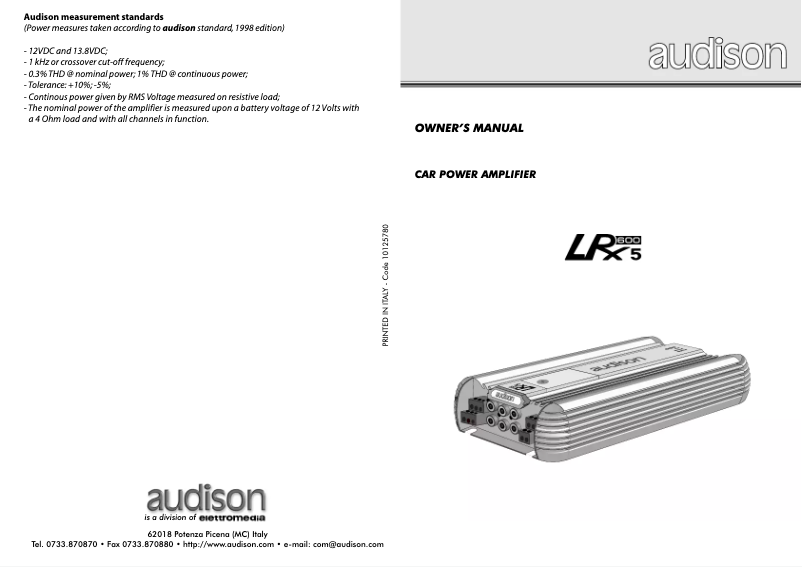 Page n°1 - Manuel utilisateur Audison LRX 5.600