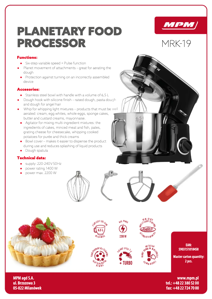 Page 1 de la notice Fiche technique MPM MRK-19