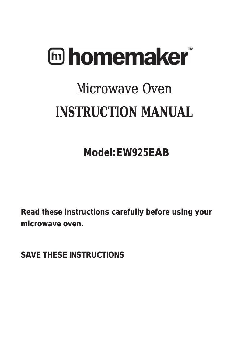 Page 1 de la notice Manuel utilisateur Homemaker EW925EAB