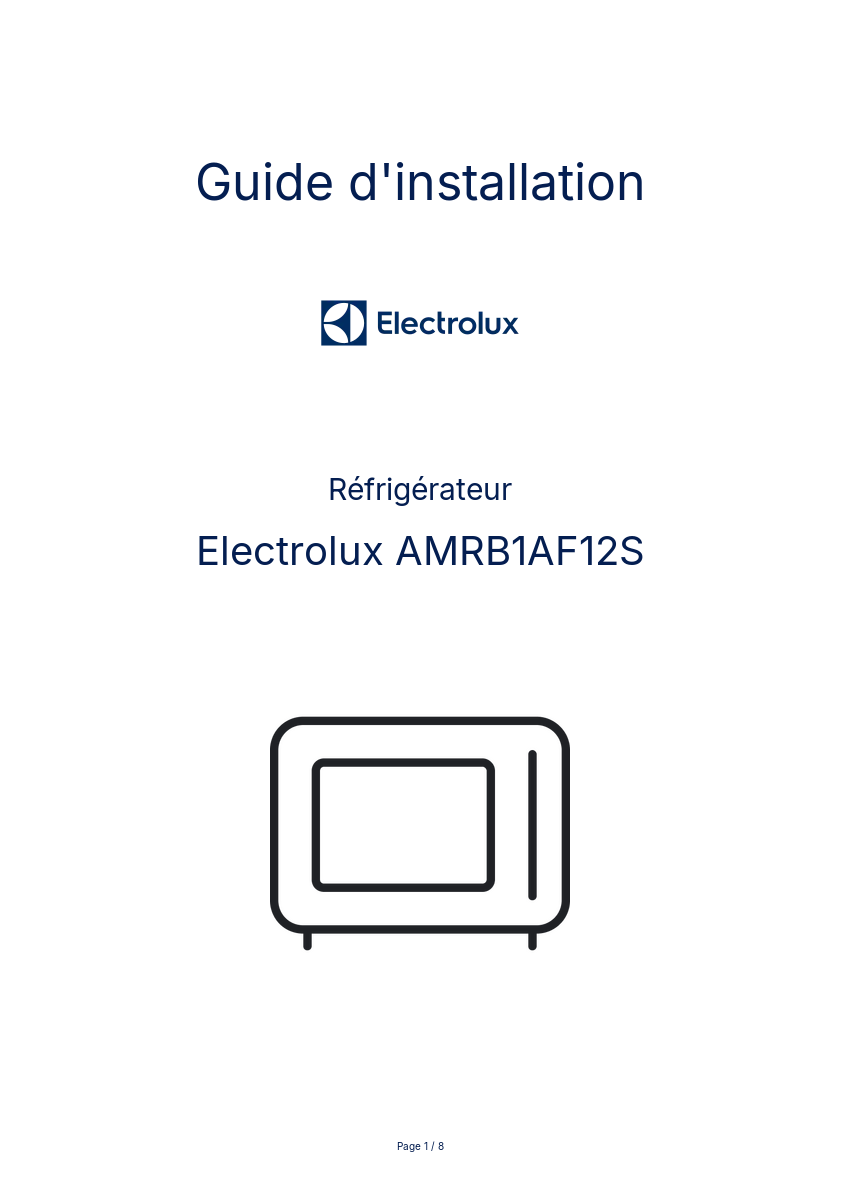 Page n°1 - Guide d'installation Electrolux AMRB1AF12S
