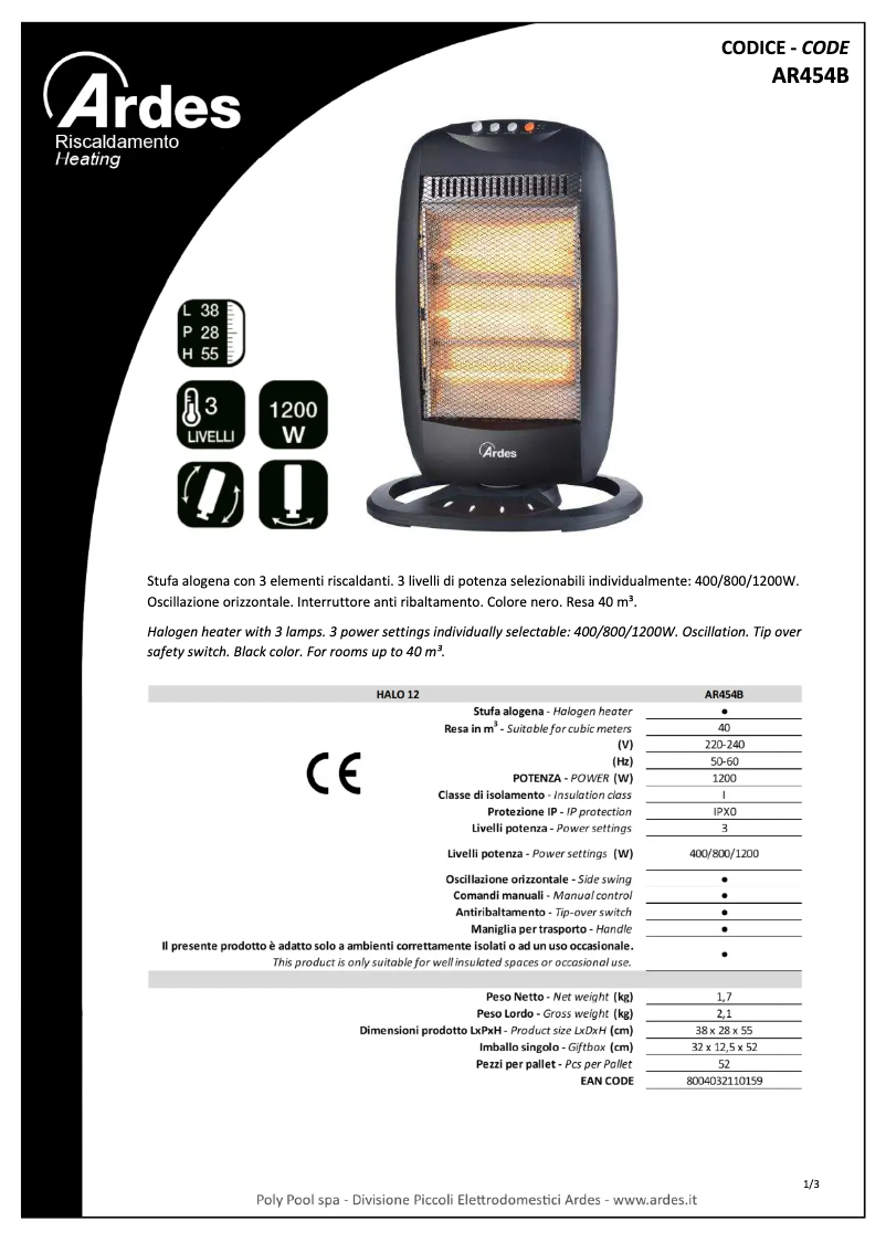 Página 1 del manual Ficha técnica Ardes AR454B
