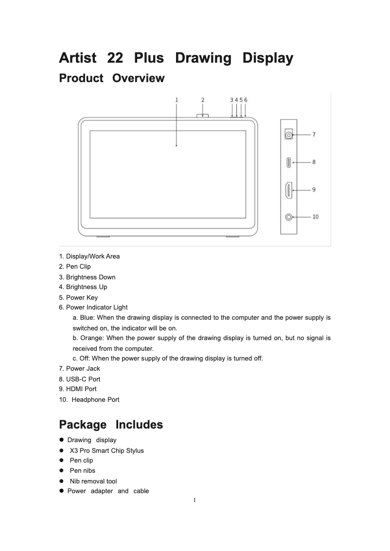 Page 1 de la notice Manuel utilisateur XP-PEN Artist 22 Plus