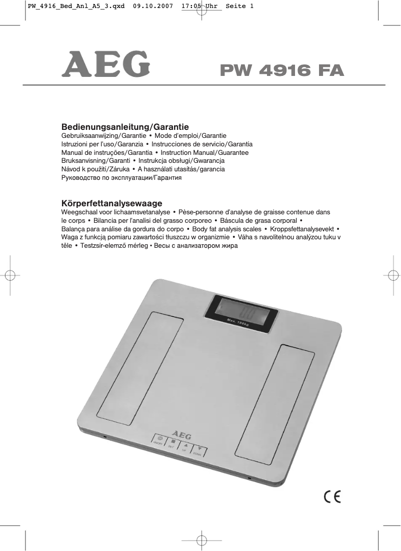 Page 1 de la notice Manuel utilisateur AEG PW 4916 FA