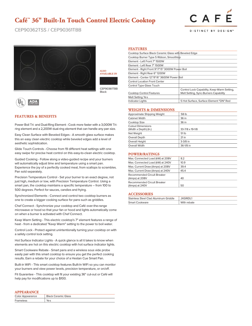 Page n°1 - Fiche technique GE CEP90362TSS