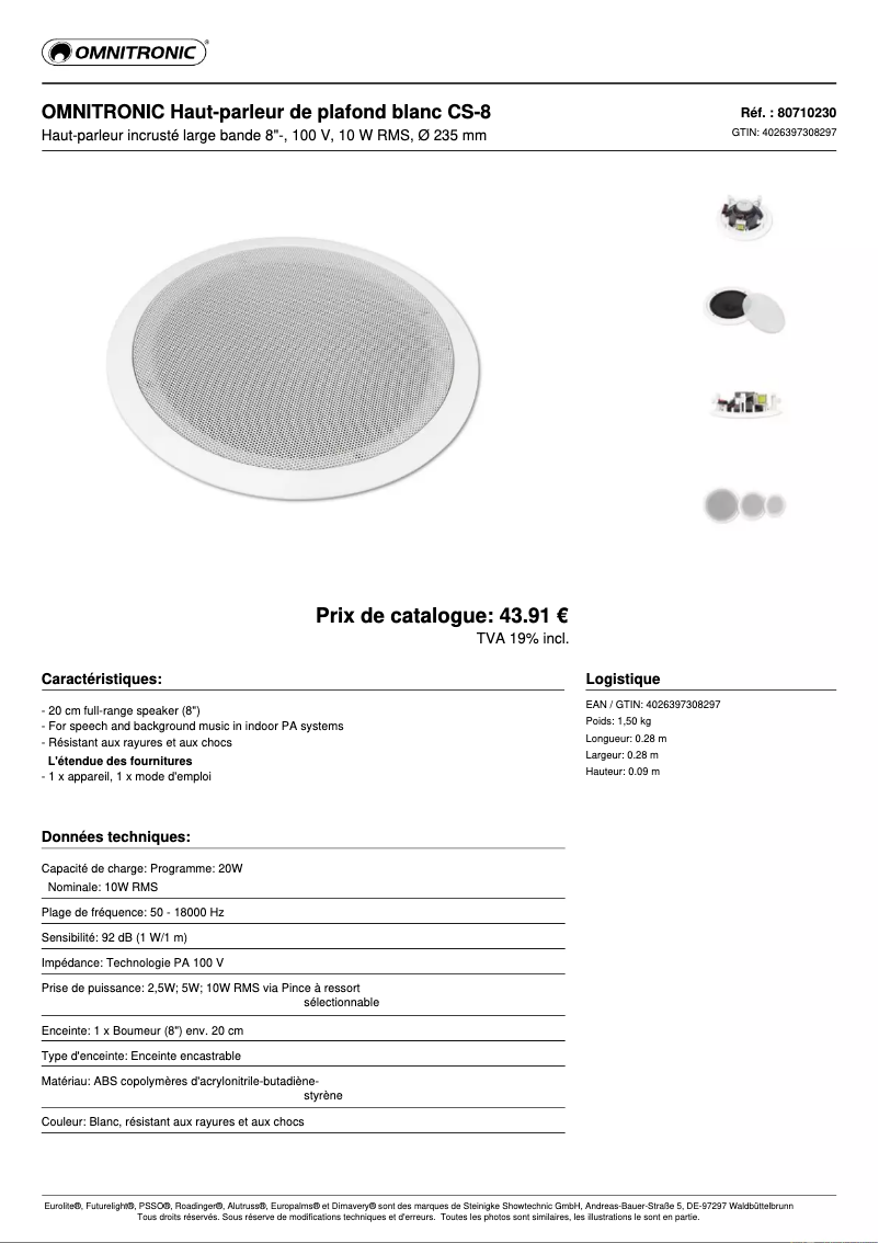Page n°1 - Fiche technique Omnitronic CS-8