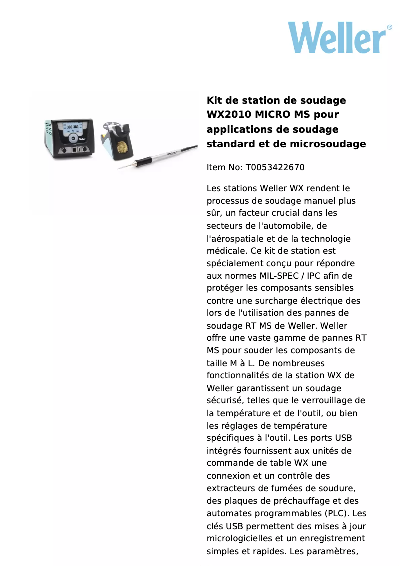 Page n°1 - Fiche technique Weller WX 2010