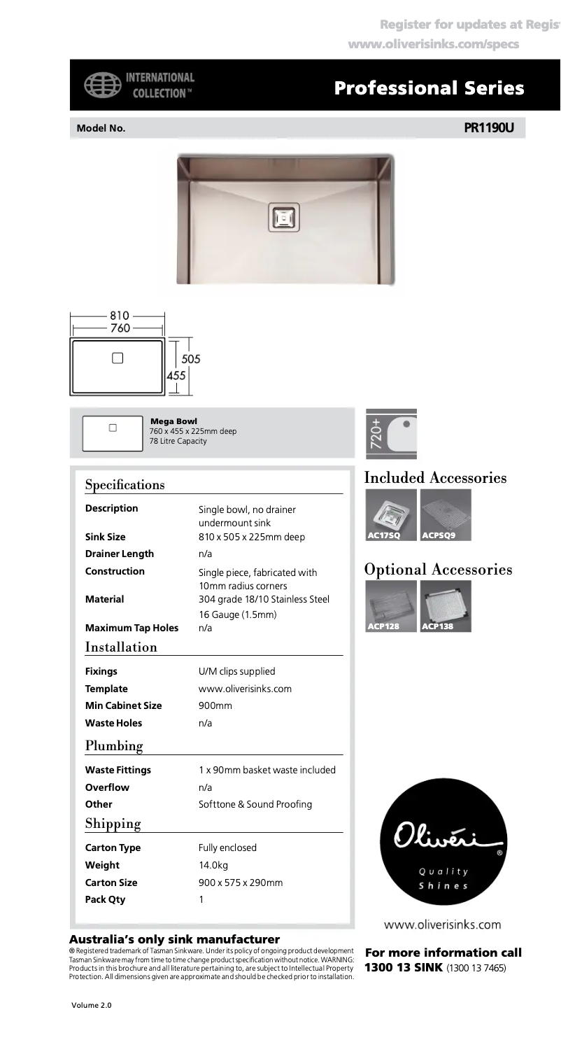 Página 1 del manual Ficha técnica Oliveri PR1190U