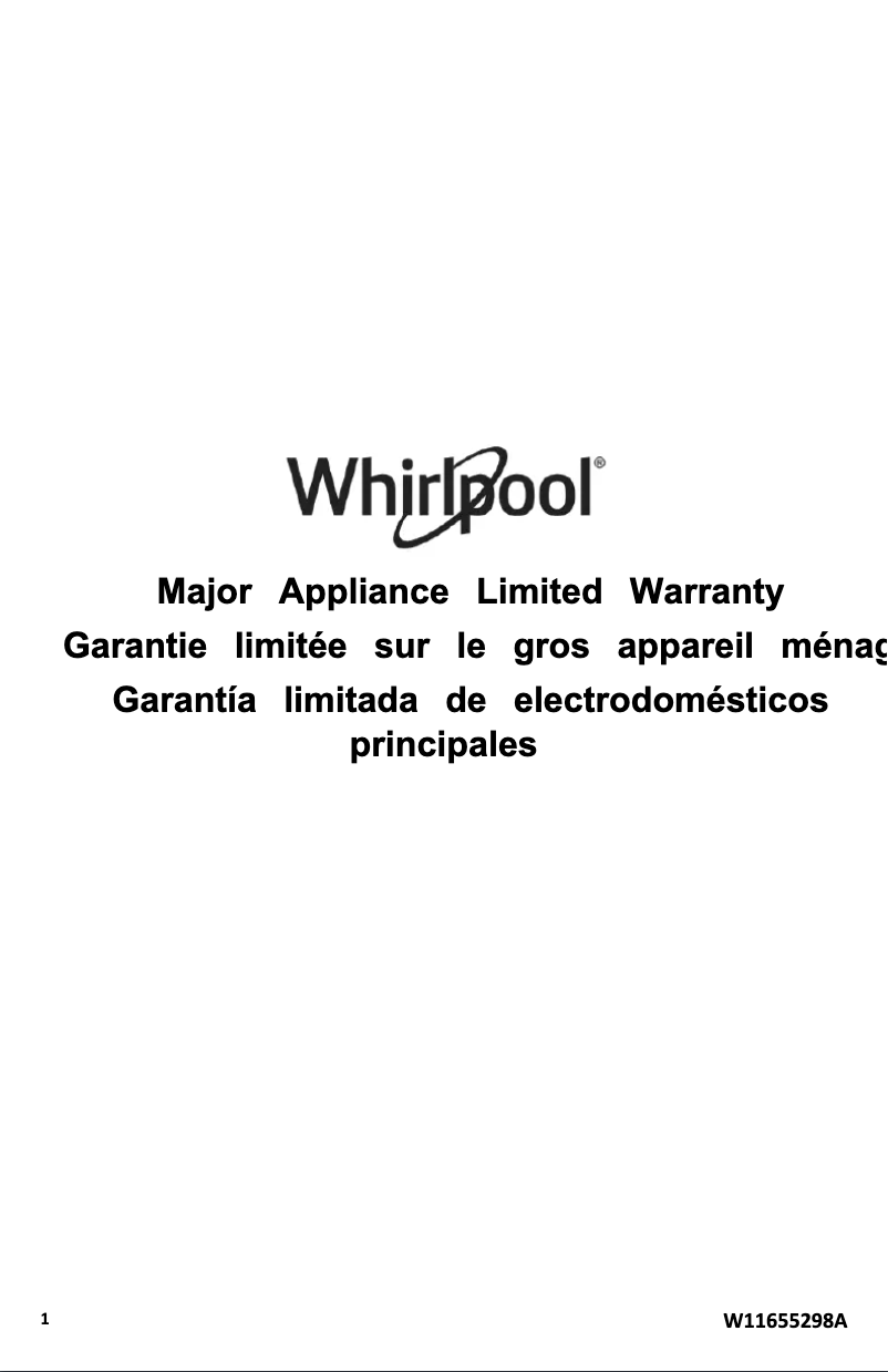 Page 1 de la notice Informations de garantie Whirlpool WOES7030PZ