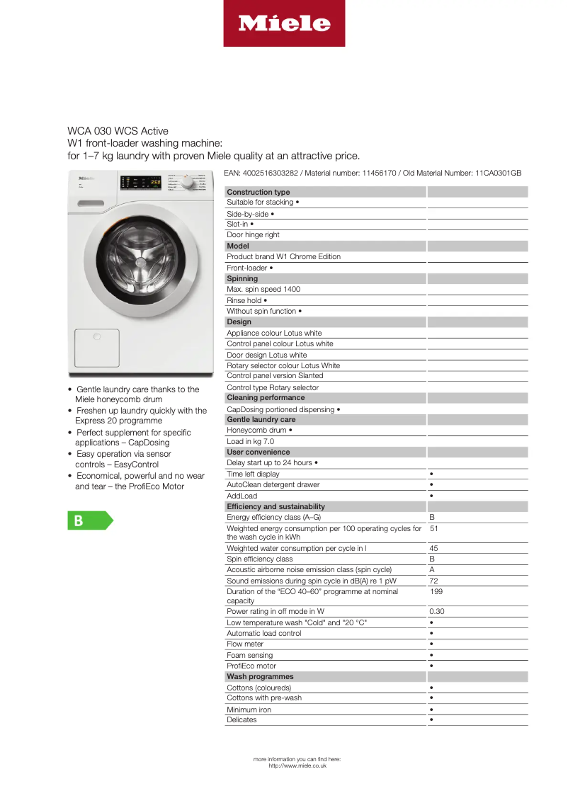 Image de la première page du manuel de l'appareil WCA 030 WCS Active