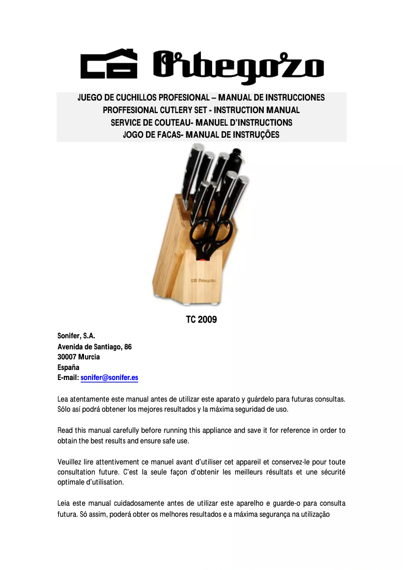 Page n°1 - Manuel utilisateur Orbegozo TC 2009