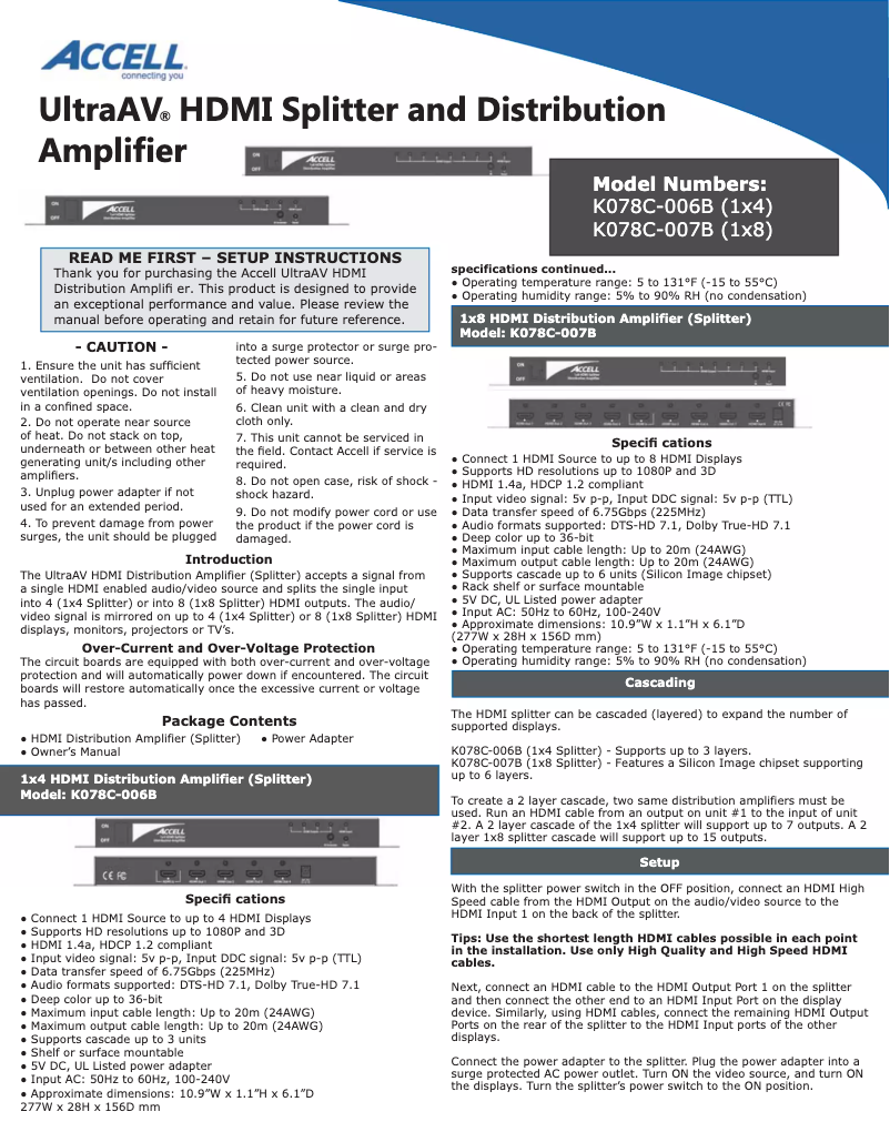 Page 1 de la notice Manuel utilisateur Accell UltraAV K078C-007B