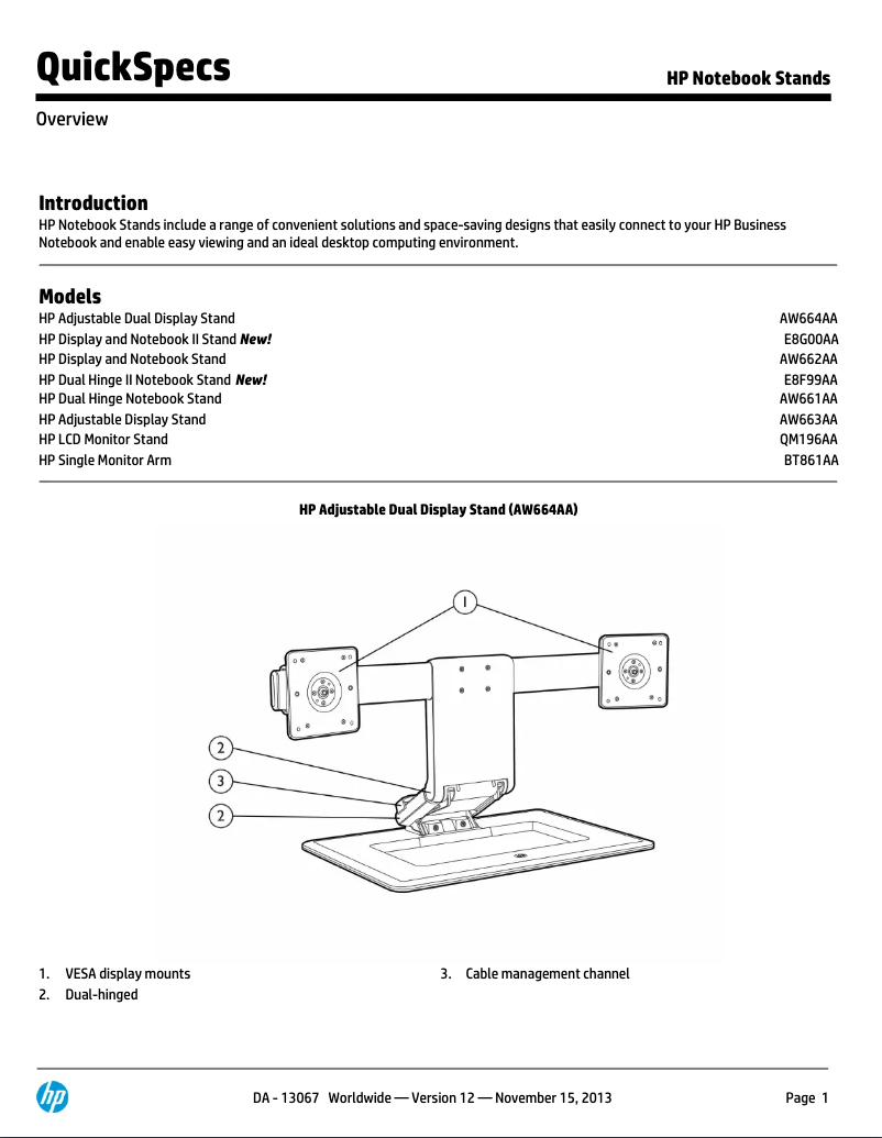First page image of the manual for Adjustable Dual Display Stand