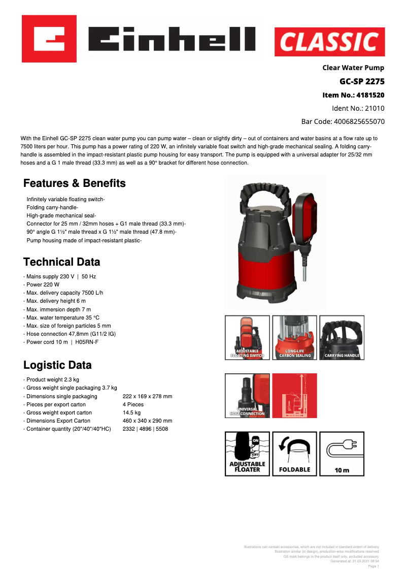 Image de la première page du manuel de l'appareil GC-SP 2275