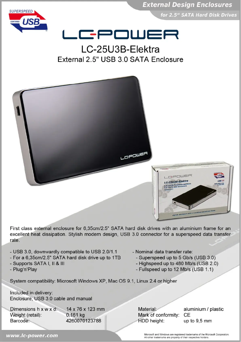 Page 1 de la notice Fiche technique LC-Power LC-25U3B-Elektra