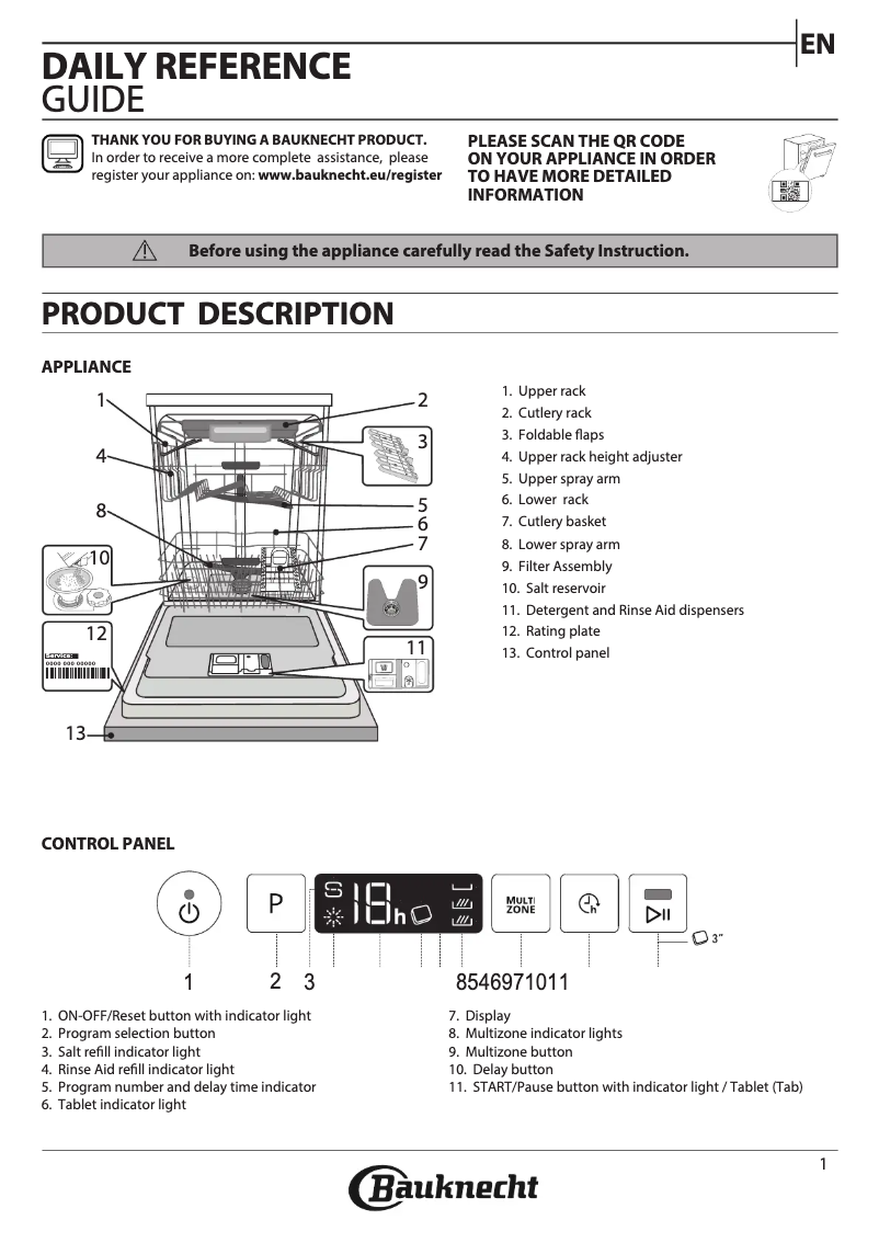Page 1 de la notice Manuel utilisateur Bauknecht B0I D541A S
