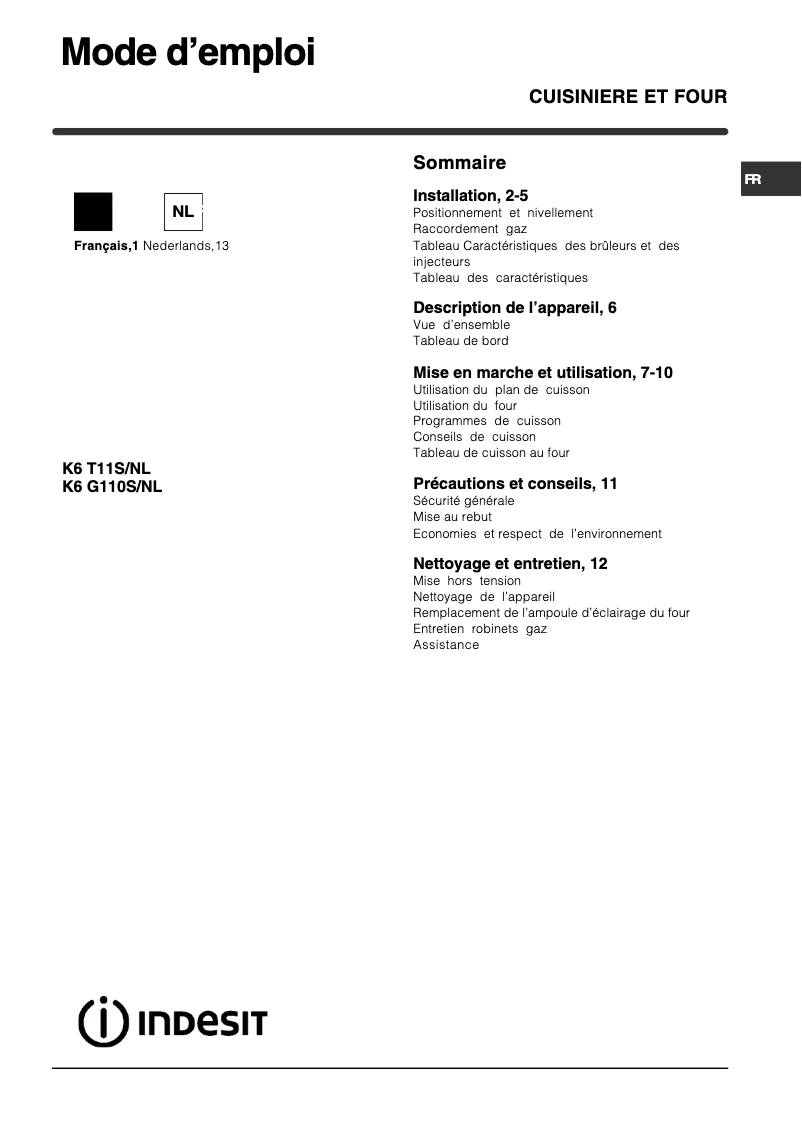 Page n°1 - Manuel utilisateur Indesit K6G110 S W