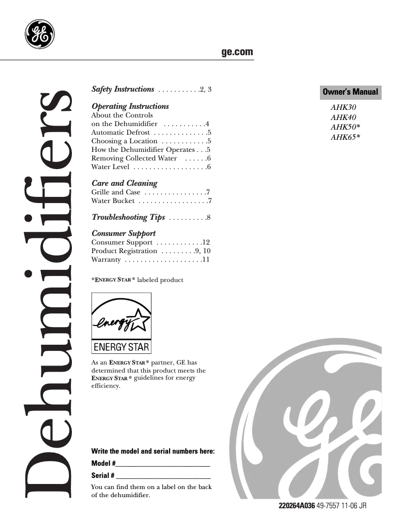 Página 1 del manual Manual de uso y mantenimiento GE AHK30LK