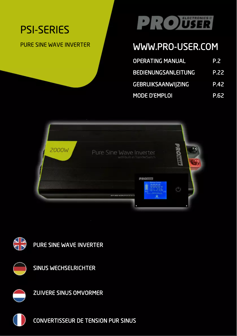 Page 1 de la notice Manuel utilisateur Pro-User PSI1500TX