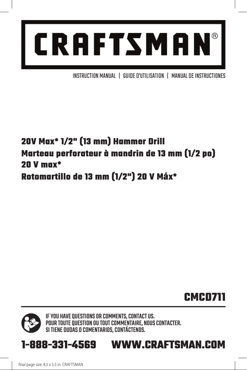 Page n°1 - Manuel utilisateur Craftsman CMCD711C2