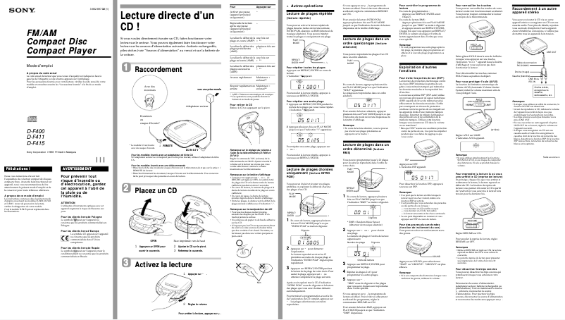 Image de la première page du manuel de l'appareil Walkman D-F411