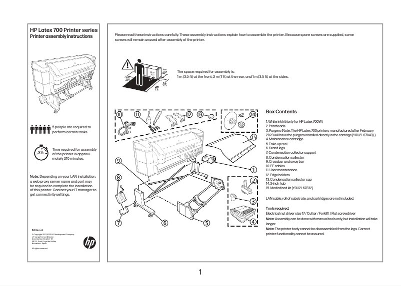 Page 1 de la notice Instructions / montage HP Latex 700