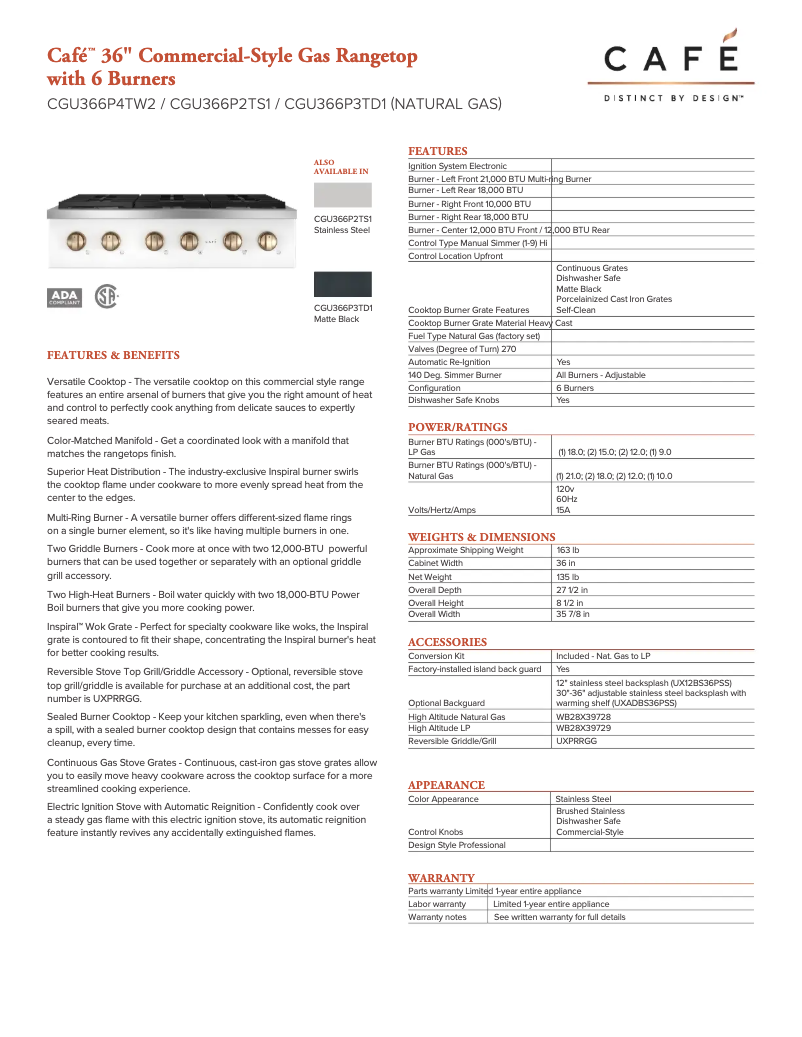 Image de la première page du manuel de l'appareil CGU366P3TD1