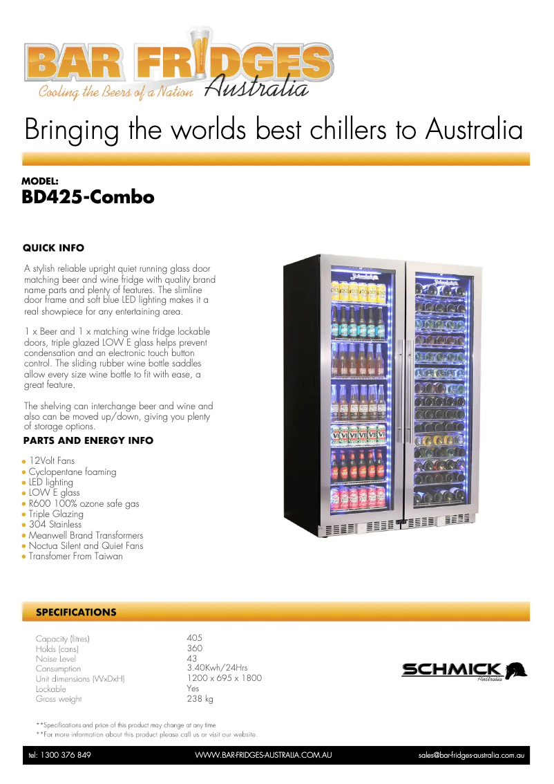 Page n°1 - Fiche technique Schmick BD425-COMBO