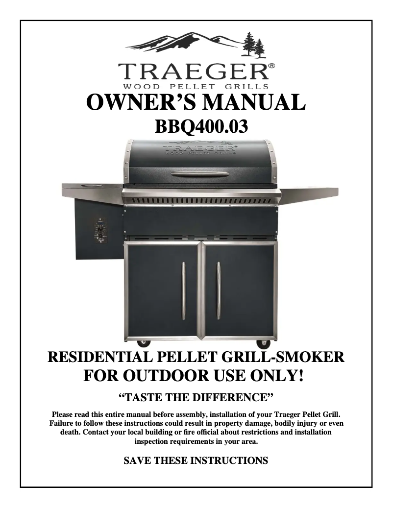 Page 1 of the manual User Manual Traeger Select Pro BBQ400.03