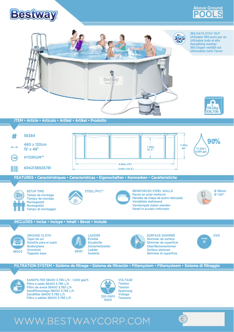 Page 1 de la notice Manuel utilisateur Bestway Hydrium 4.60m x 1.20m