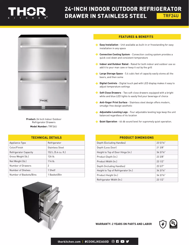 Página 1 del manual Ficha técnica Thor TRF24U
