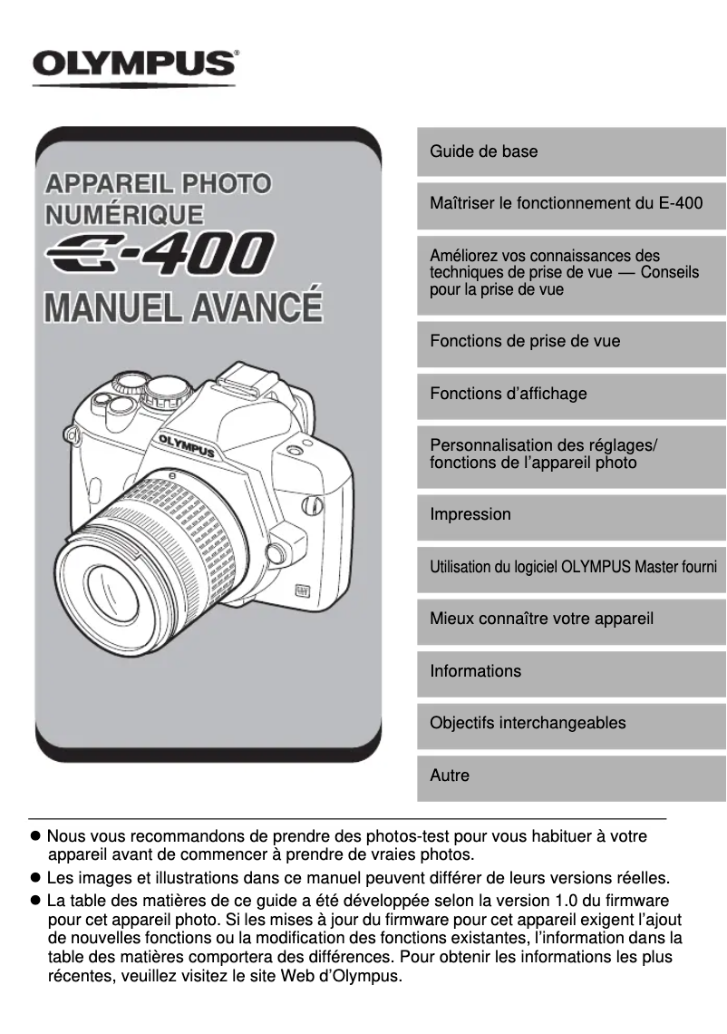 Page 1 de la notice Manuel utilisateur Olympus E-410