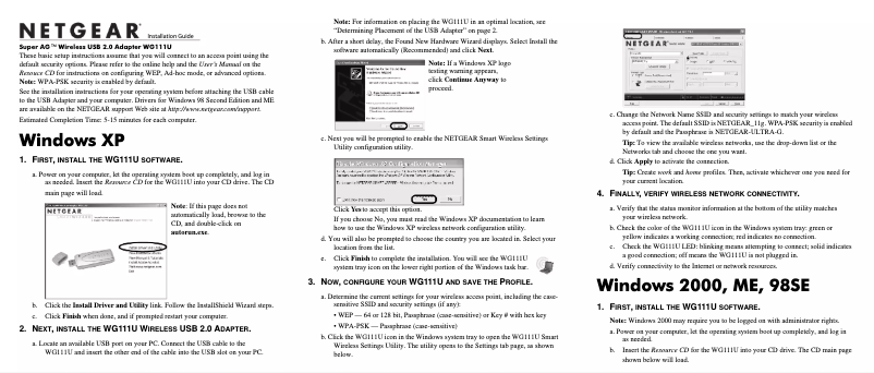 Page 1 de la notice Guide d'installation Netgear WG111U