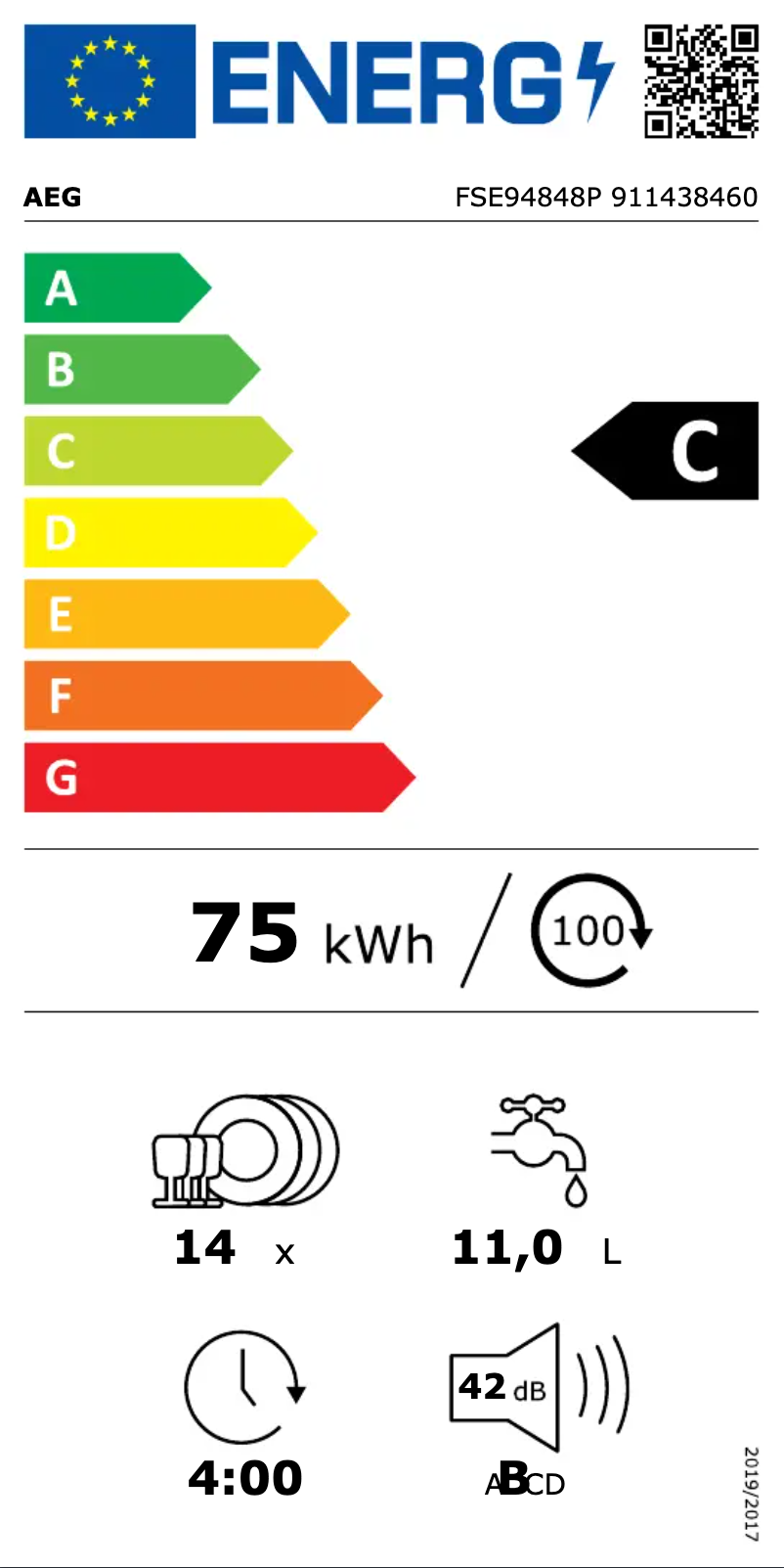 Page n°1 - Label énergétique AEG FSE94848P