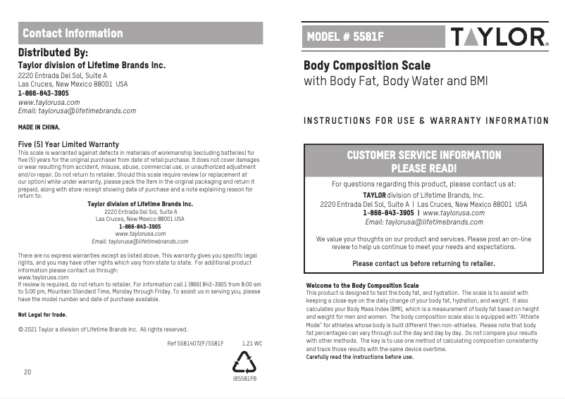 Page 1 de la notice Manuel utilisateur Taylor 55814072F