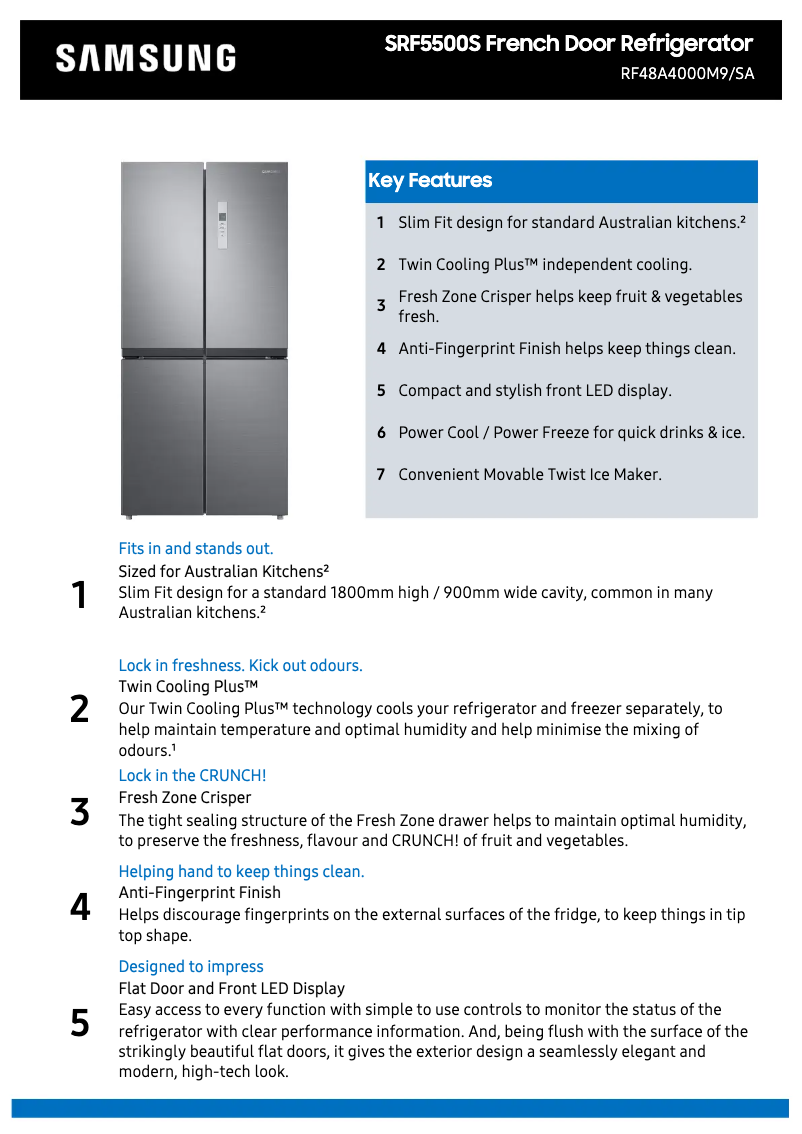 Page 1 de la notice Fiche technique Samsung SRF5500S
