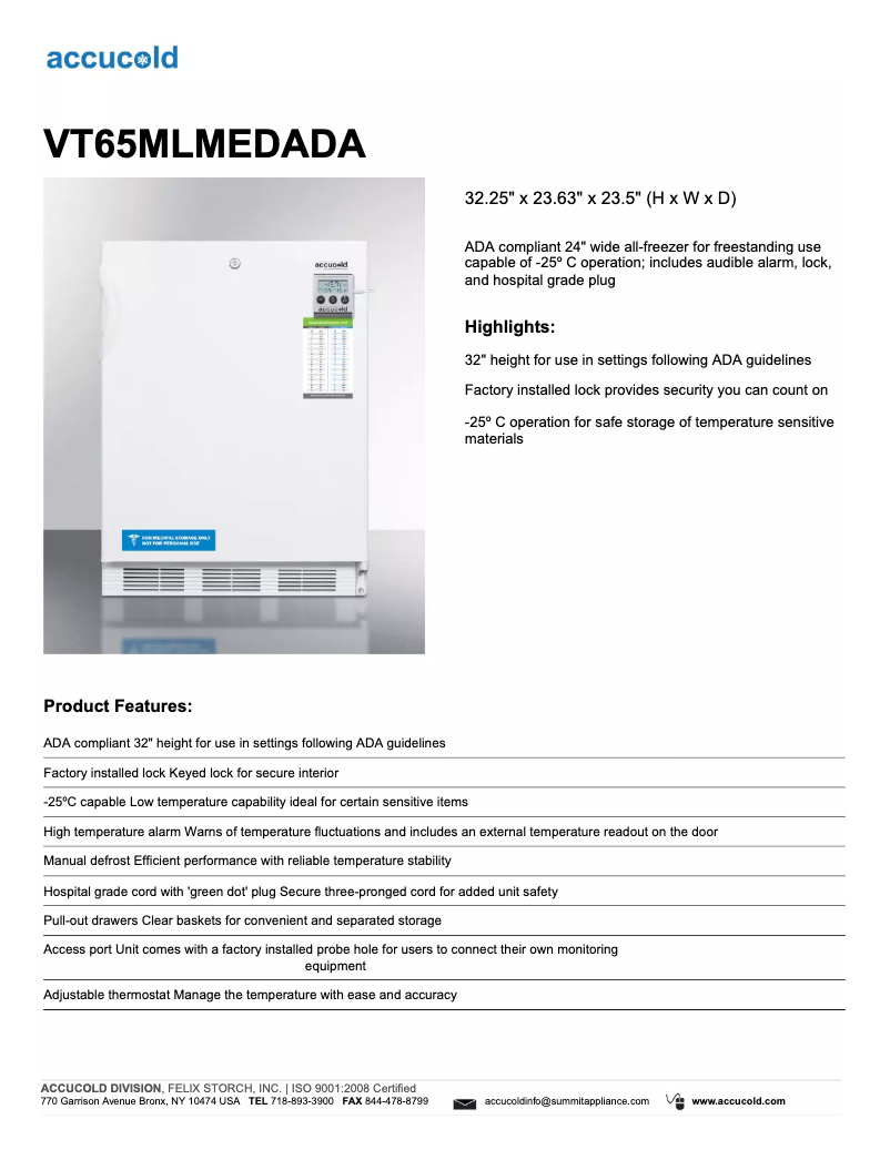 Imagen de la primera página del manual del dispositivo Accucold VT65MLMEDADA