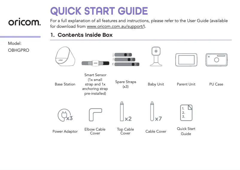 Página 1 del manual Guía de inicio rápido Oricom OBHGPRO