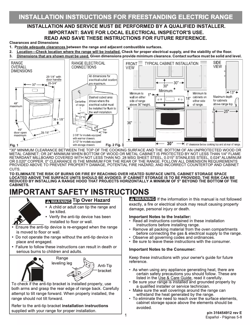 Page 1 de la notice Guide d'installation Frigidaire FFEF3016VB