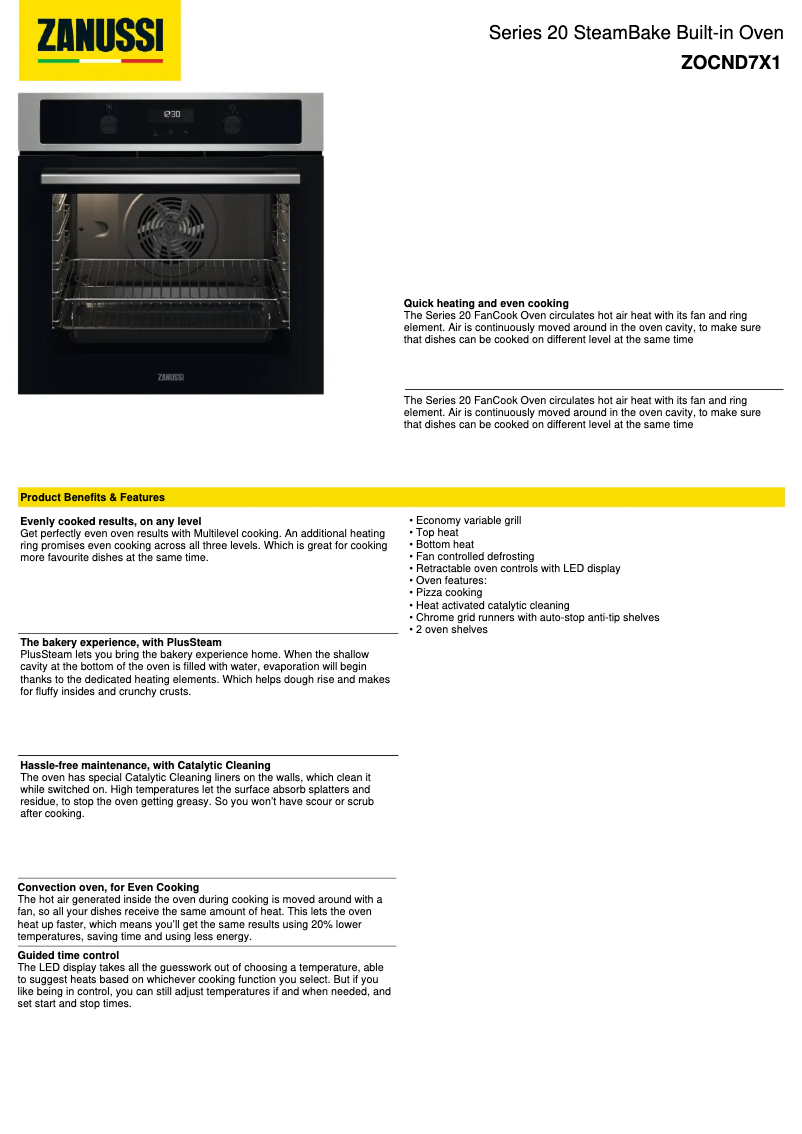Page n°1 - Fiche technique Zanussi ZOCND7X1