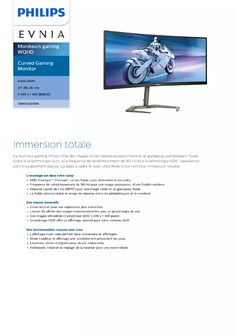 Page 1 de la notice Fiche technique Philips Momentum 34M1C5500VA