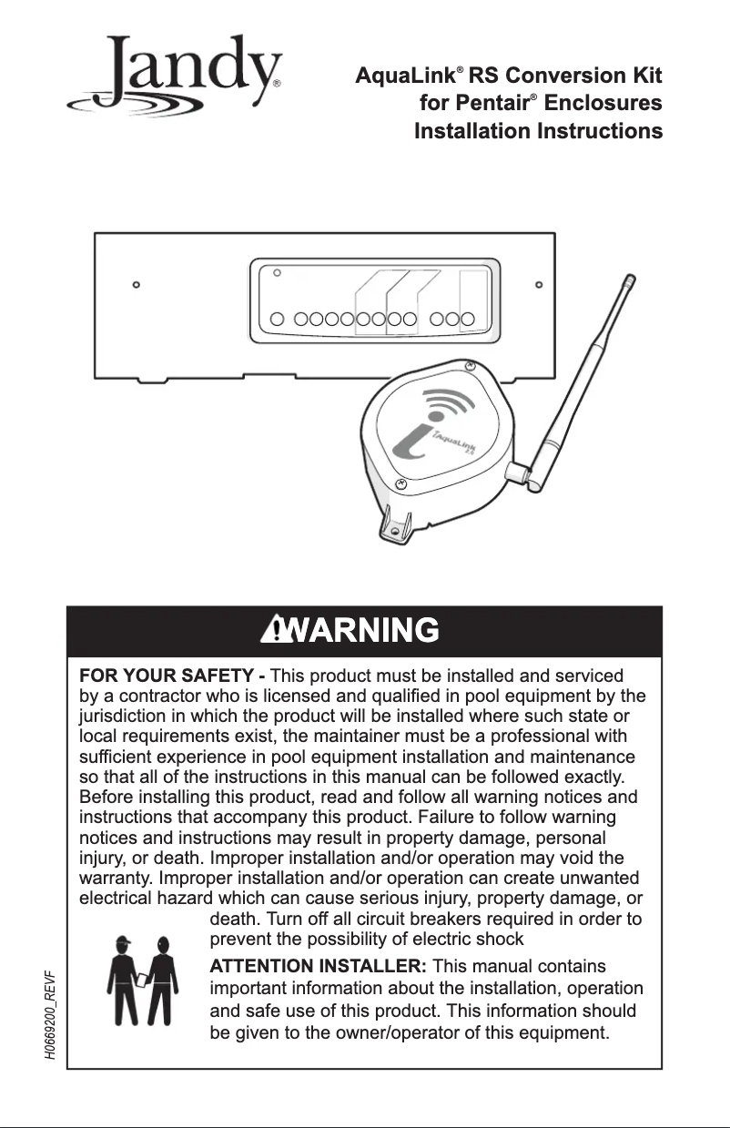 Page n°1 - Guide d'installation JANDY iAquaLink 3.0