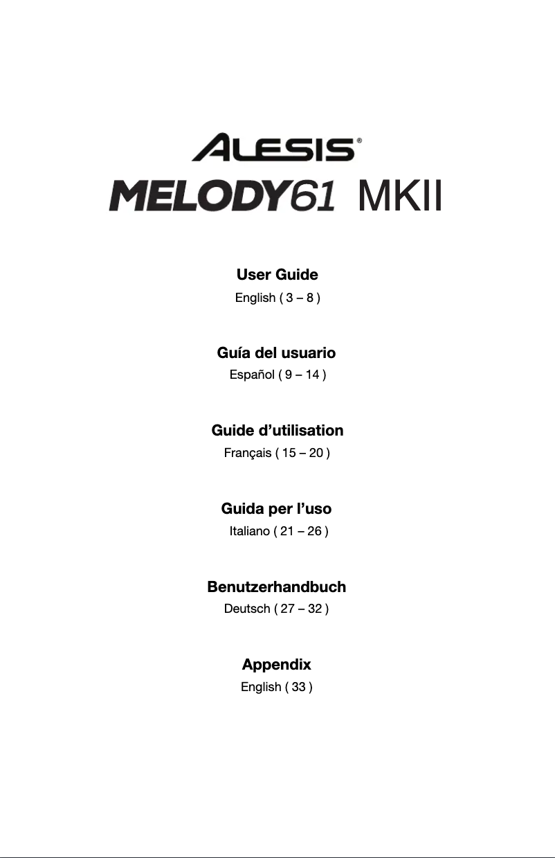 Page n°1 - Manuel utilisateur Alesis Melody 61 MKII