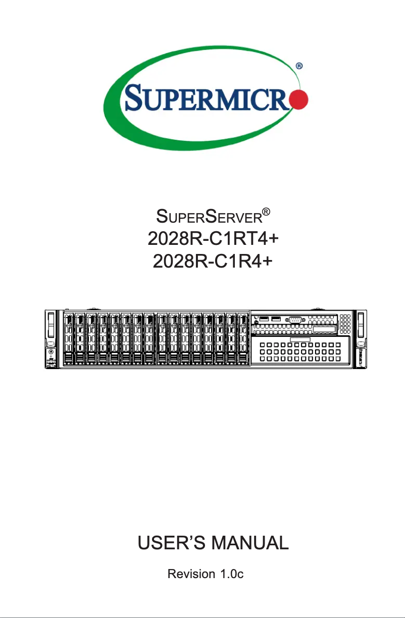 Image de la première page du manuel de l'appareil SuperServer 2028R-C1R4+