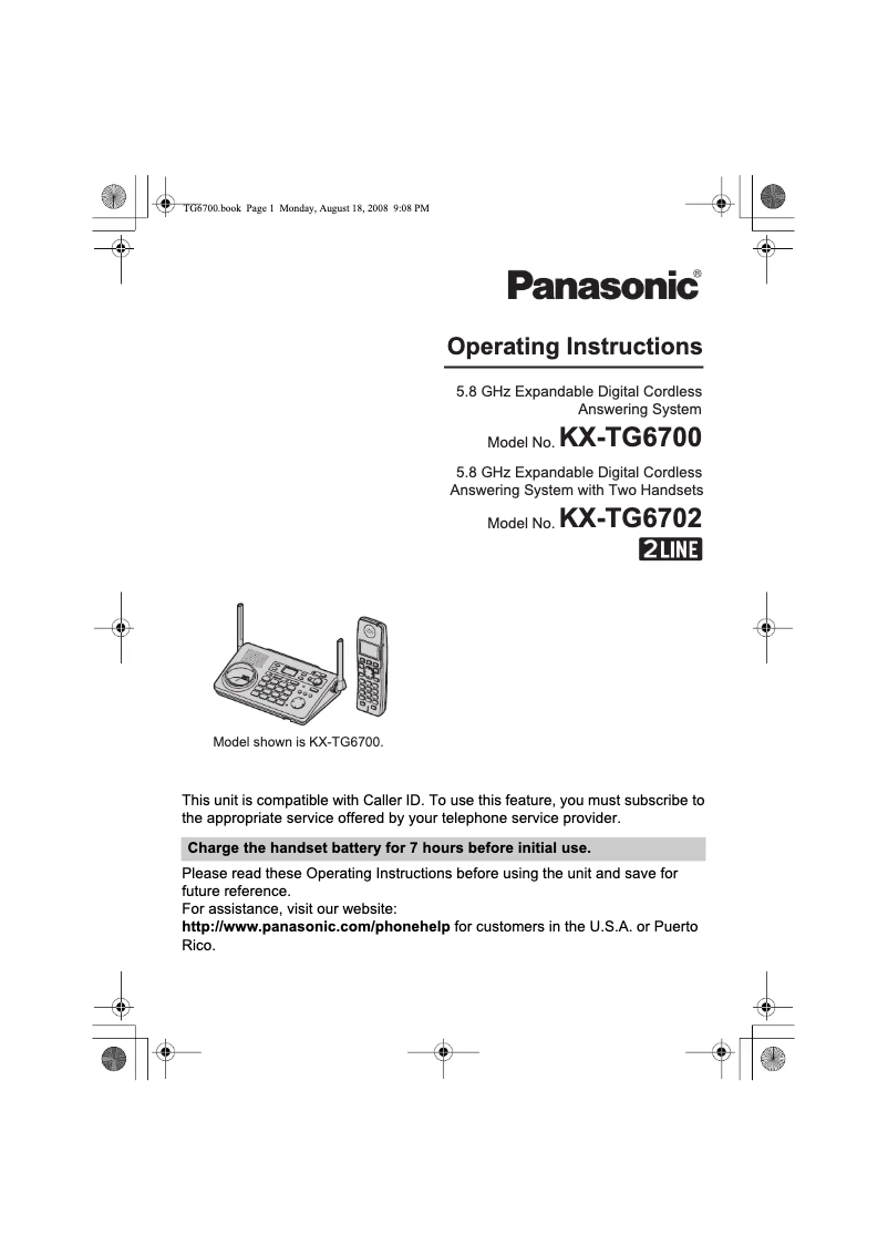 Page 1 de la notice Manuel utilisateur Panasonic KX-TG6700