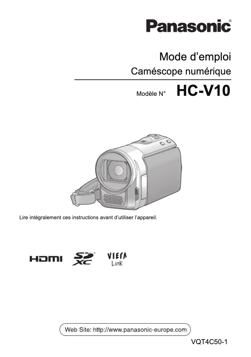 Image de la première page du manuel de l'appareil HC-V10