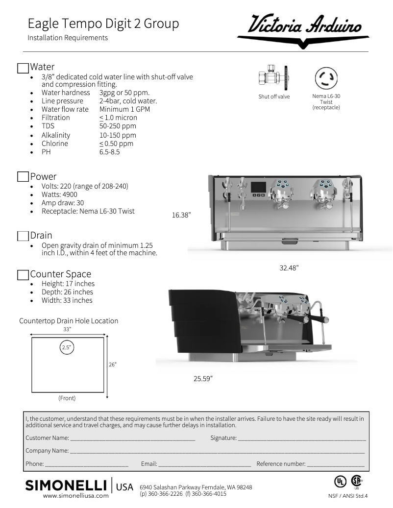 Page 1 de la notice Fiche technique Victoria Arduino Eagle Tempo
